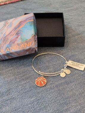 Alex and Ani Silver Basketball Charm Bangle with Orange Enamel Charm